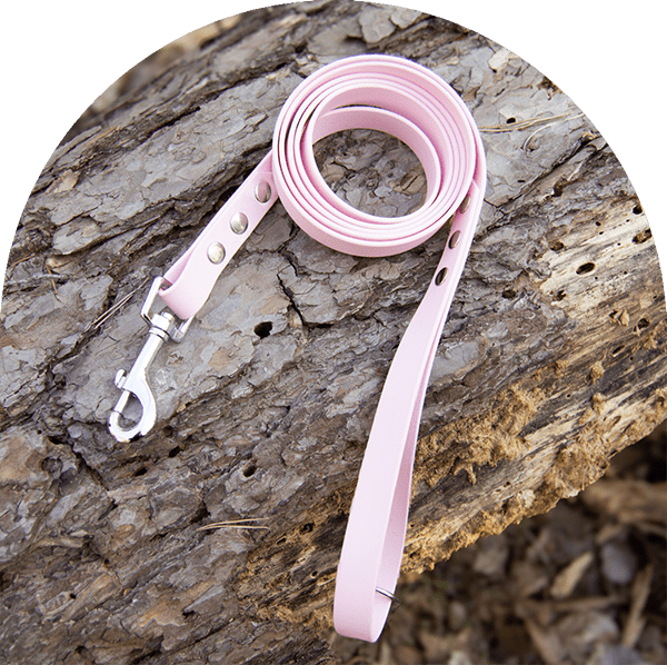A waterproof, easy to clean dog leash in pastel pink with stainless steel hardware. Made with BioThane material.

Ett vattentätt, lätt att rengöra hundkoppel i pastellrosa med beslag i rostfritt stål. Tillverkad med BioThane-material.