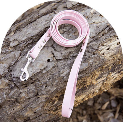 A waterproof, easy to clean dog leash in pastel pink with stainless steel hardware. Made with BioThane material.

Ett vattentätt, lätt att rengöra hundkoppel i pastellrosa med beslag i rostfritt stål. Tillverkad med BioThane-material.